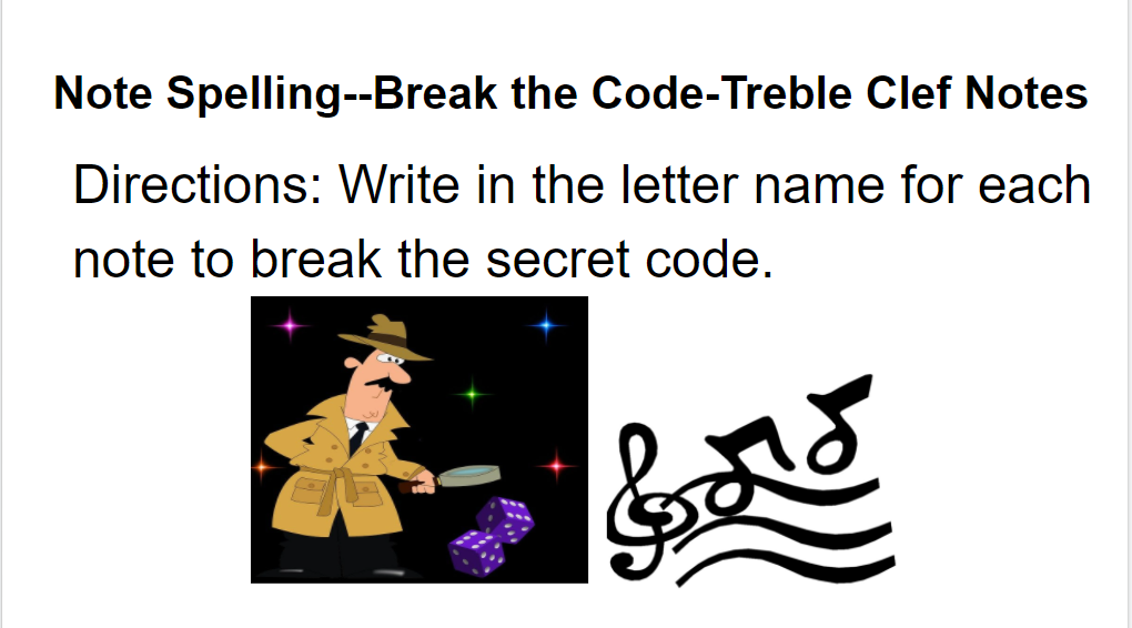 P3 Note Spelling-Break the Code-Treble Clef Notes Google Slide